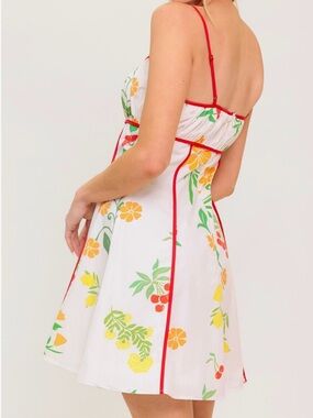 Flying Tomato White Strapless Floral Dress with Red Trim